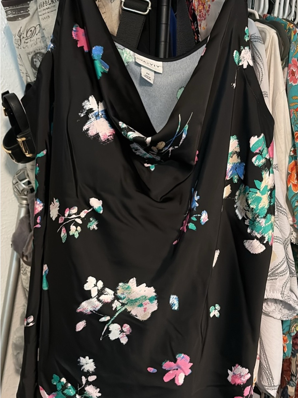 Ava & Viv Black Slip top with Brushstroke Detail